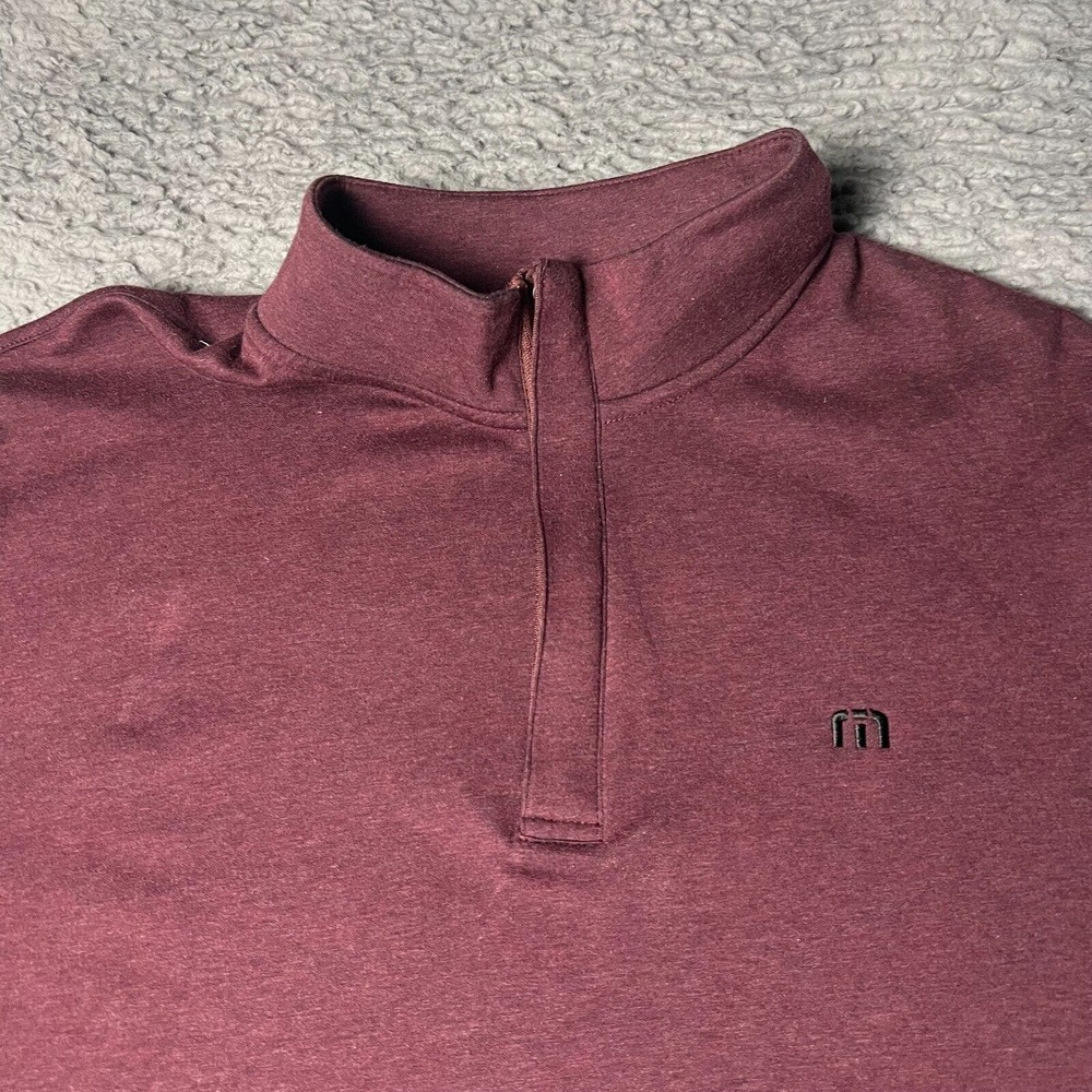 Travis Mathew Sweater Mens Large Red 1/4 Zip Pullover Golf Fleece Performance - Picture 3 of 11